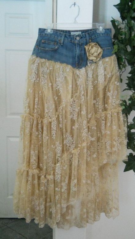 denim and lace skirt