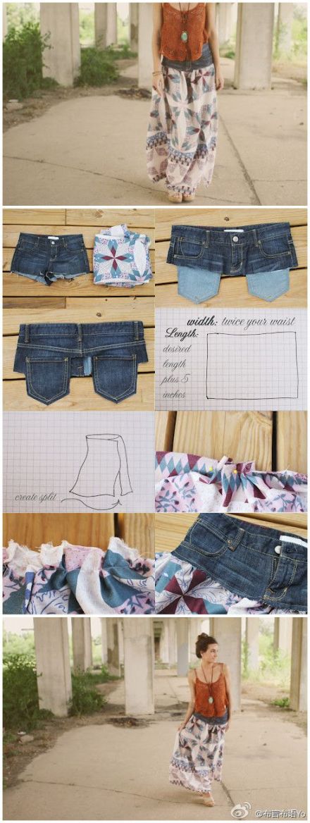 Turn old jeans into a flowy skirt